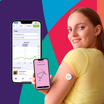A women wearing a continuous glucose monitor CGM