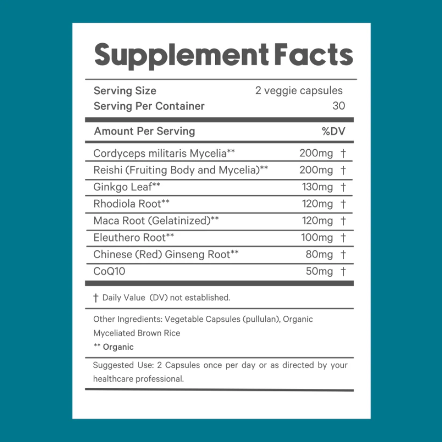 Adaptogen Energy Support Supplement Vitality Support tastermonial sale  ingredients Supplement Facts 