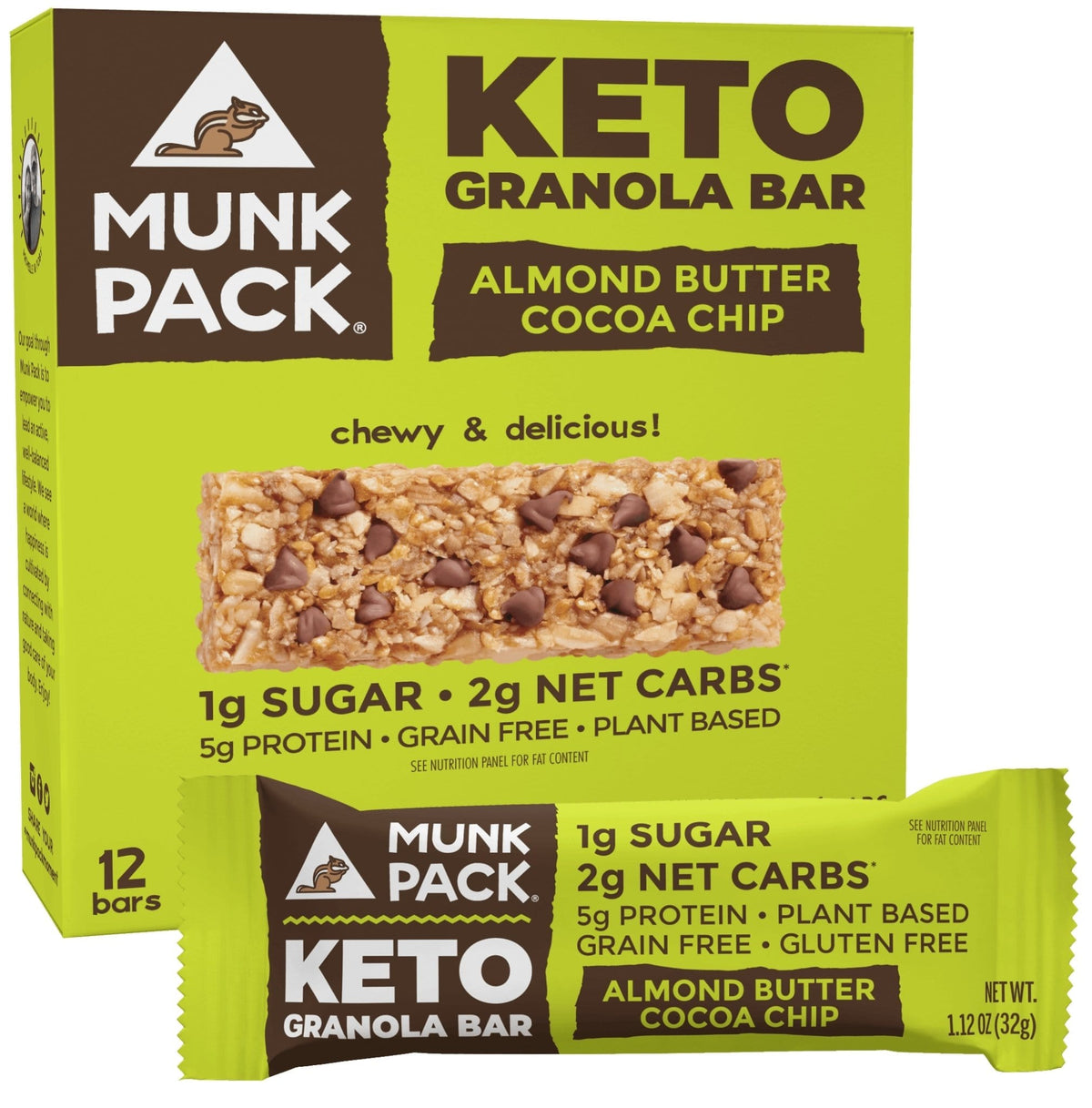 [Munk Pack] Almond Butter Cocoa Chip Keto Granola Bar | 12-Pack |