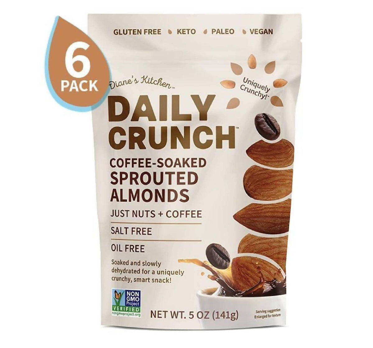 [Daily Crunch Snacks] Coffee-Soaked Sprouted Almonds I 5oz bag I 6