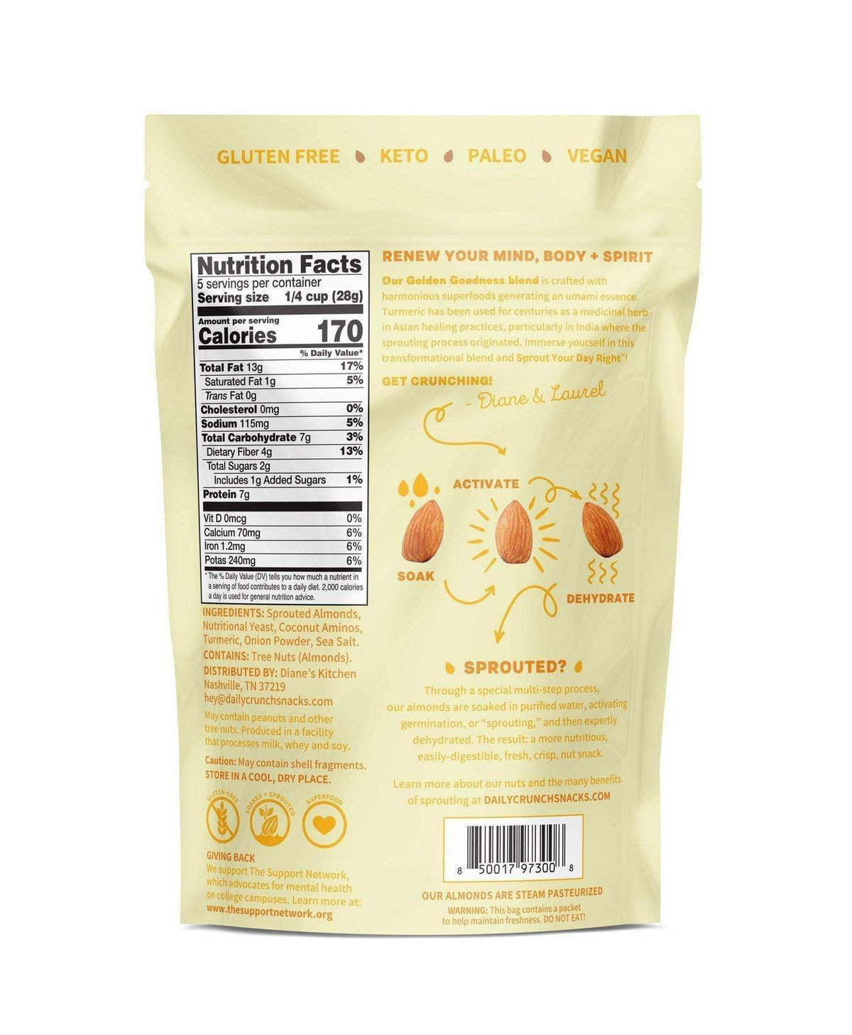 Golden Goodness Sprouted Almonds | 5oz | 2 / 6 / 12 Pack